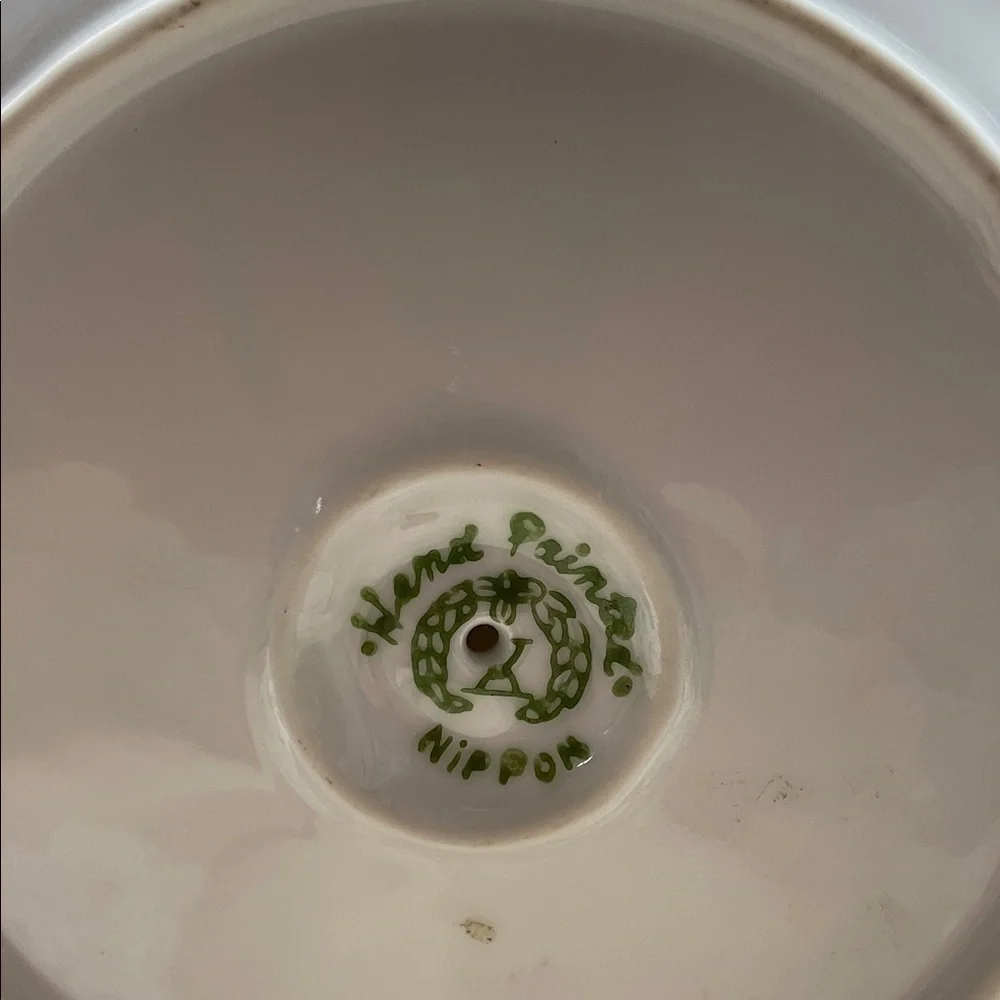 Nippon Hand Painted Porcelain Pink & Green Floral Chamberstick Candle Holder